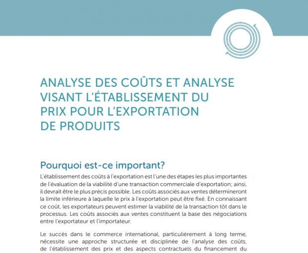 Analyse des coûts et analyse visant l'établissement du prix pour l'exportation de produits capture d'écran du téléchargement du PDF