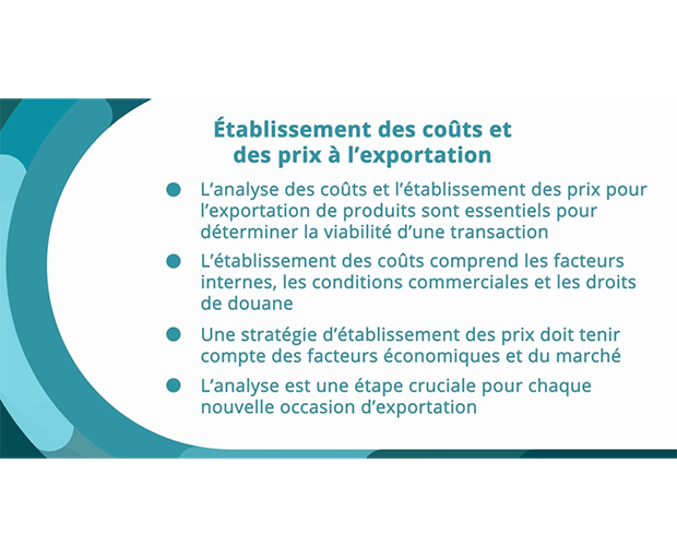 Analyse des coûts et analyse visant l'établissement du prix pour l'exportation de produits capture d'écran vidéo